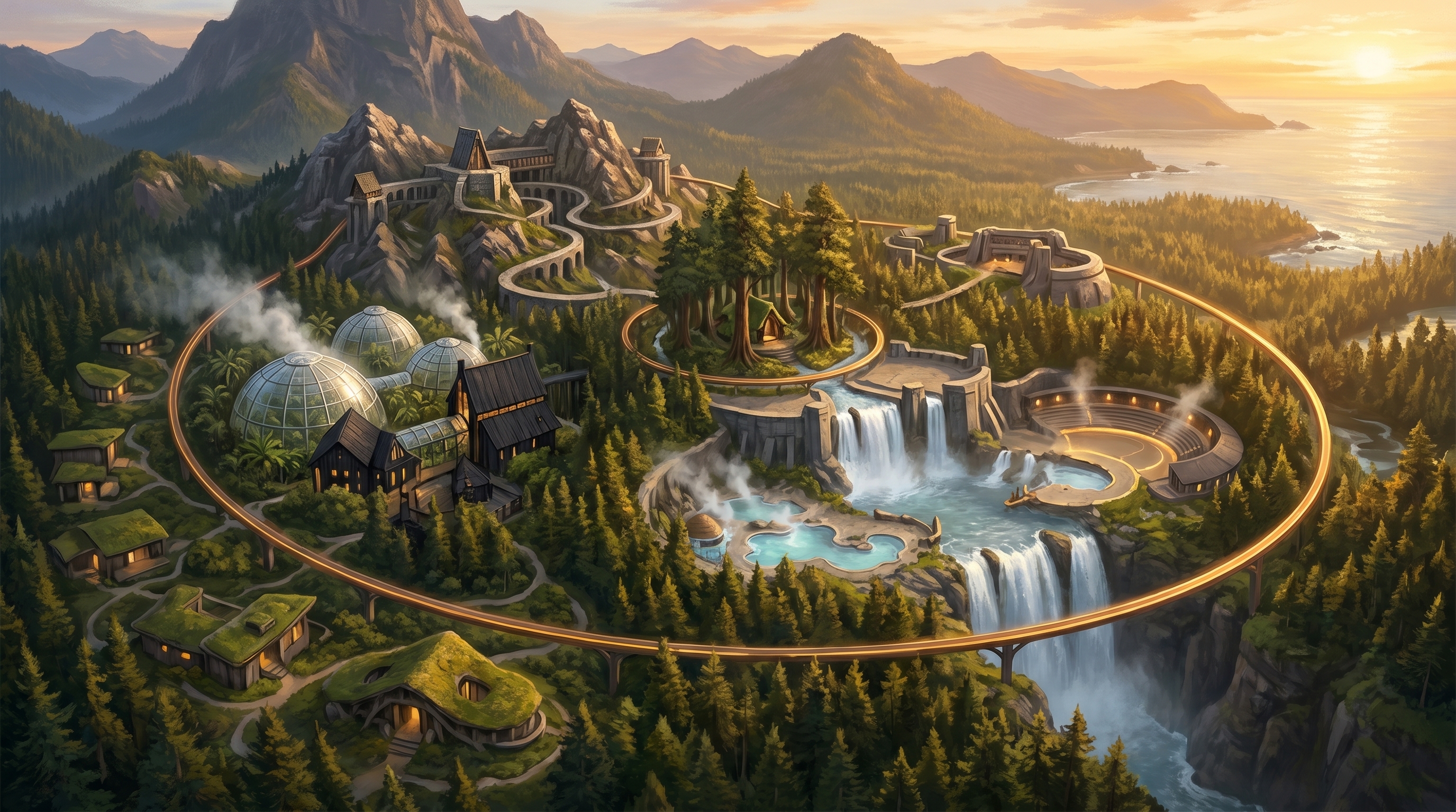 OmniLand Arcology — Aerial Concept View